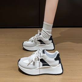 [Synthetic Sneakers] Synthetic Women's Casual Sneakers | Low-Top Lace-Up Design, Slip-Resistant PVC Sole, Breathable Fabric Lining | All-Season Versatile Shoes for Running, Walking, Work & Outdoor Activities