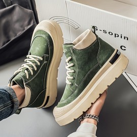 [Comfortable Sneakers] Comfortable Olive Green Men's High-Top Sneakers | Durable Non-Slip Platform Sole, Casual Lace-Up Shoes for Outdoor Activities, Workout, and Casual Attire