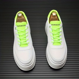 Men'S White Platform Sneakers - Soft, Breathable, Thick Sole, Lace-Up Casual Shoes with Round Toe, Rubber Sole, PVC Insole, Casual Footwear|Platform Sneakers|Rubber Sole Shoes