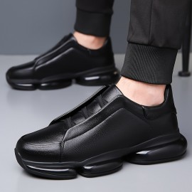 Men's Slip-On Casual Sneakers - Black Synthetic Low-Top Shoes with Round Toe, Rubber Sole, and Comfortable PU Inner Lining for Casual Attire