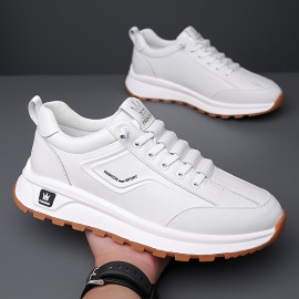 Men's All-Season Breathable White Sneakers - Casual & Sporty, Non-Slip Soft Rubber Sole, Low-Top Design with Pull Tab, Comfortable Microfiber Upper for Casual Attire