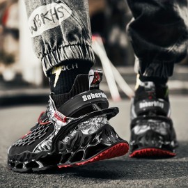 Men'S Lightweight Breathable Sneakers - Stylish Black & Red Wing Design, Comfortable Low-Top Lace-Up Shoes for Casual & Sporty Wear, All-Season Versatile Footwear, Sneakers | Wingtip Design | EVA Sole Sneakers