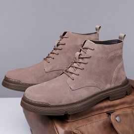 Men'S Winter Boots - Slip-Resistant Rubber Sole, Lace-Up Ankle Support, All-Season Outdoor Shoes for Hiking, Construction, Everyday - Brown Boots with Cushioned Insole - Durable Synthetic Faux Upper - Ideal for Cold Weather & Heavy Terrain, Winter Shoes, Hiking Footwear, Sporty Design, Warm Lining, Construction Workers, Casual Footwear, Retro Style, Reinforced Stitching, Slip On Driving Boot/shoe Boot, Driving Shoe, Versatile Outdoor Boot