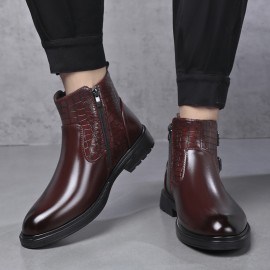 Men'S Ankle Boots - Slip-On Zipper & Buckle Closure, Synthetic Cover Upper, Cushioned Insole & Non-Slip Rubber Sole - All-Season Formal & Casual Shoes for Office, Everyday, Outdoor - Brown Boots for Fall/Winter - Easy-Clean Footwear, Office Wear, Sleek Design, Durable Construction, Urban Style, Everyday Footwear, Modern Footwear, Comfortable Lining, Professional Attire, Men Shoe, Shoe For Men High Quality, Men' Shoe, Winter Shoe For Men, Formal Shoe For Men