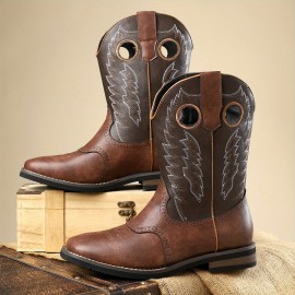 [Casual Boots] Casual Western Men's Boots | Solid Color, All-Season, Short Boot with Slip-On Closure, PU Upper/Inner/Insole, Rubber Sole, for Daily Wear