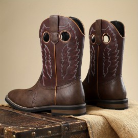 [Casual Boots] Casual Western Men's Boots | Solid Color, All-Season, Short Boot with Slip-On Closure, PU Upper/Inner/Insole, Rubber Sole, for Daily Wear