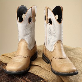 [Casual Boots] Casual Western Men's Boots | Solid Color, All-Season, Short Boot with Slip-On Closure, PU Upper/Inner/Insole, Rubber Sole, for Daily Wear