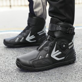 Men's Professional High Top Riding Boots With Reflective Design & Rotating Buckle, Comfy Non Slip Casual Durable Motorbike Shoes, Men's Footwear