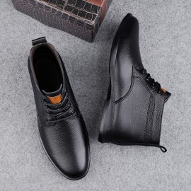 [Retro Ankle Boots] Retro Style Men's Lace-Up Ankle Boots | Solid Color PU Synthetic Upper, Rubber Sole & Breathable Fabric Insole, All-Season Versatile for Semi-Formal & Casual Wear