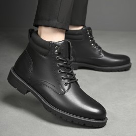 Men'S High-Top Ankle Boots - Non-Slip Thick Rubber Sole, All-Weather Comfort, Lace-Up Work Boots with Cushioned Insole - BrownTan - All-Season Outdoor & Office, Travel Boots For Men - Ideal For Hiking, Camping, Work - Durable Pu Construction