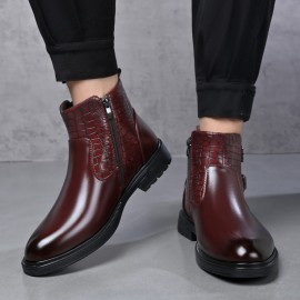 Men's Business Dress Ankle Boots, with a Convenient Side Zipper Design, Unique Crocodile Texture and Double Buckles, Non-Slip Thick-Soled Ankle Boots for Office, Weddings, and Parties,  Professional Attire, Stylish Ankle Boots, Modern Menswear