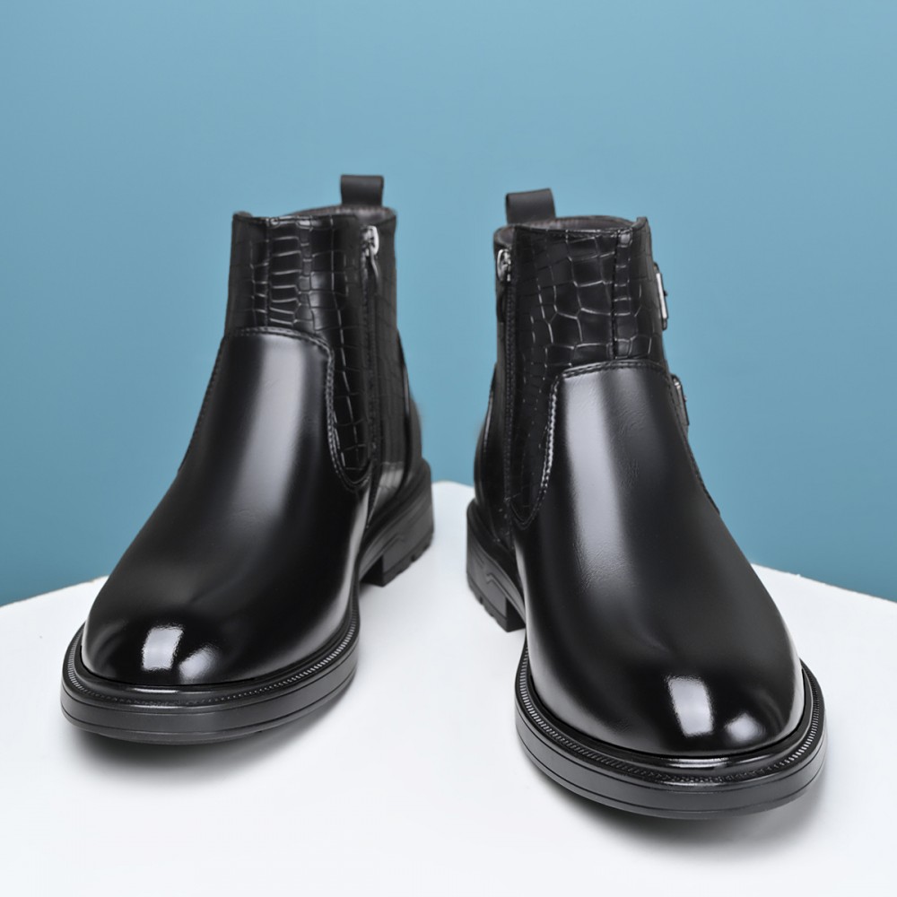 [Men's Ankle Boots] Slip-On & Zipper Closure Men's Ankle Boots | Synthetic Upper, Cushioned Insole & Non-Slip Rubber Outsole | Formal & Casual, Easy-Clean Black, Fall/Winter, Party Footwear, Embossed Animal Design, Durable Traction, Office Wear, Classic Style, Sturdy Construction, Fashion Enthusiasts