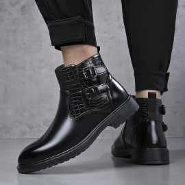 [Men's Ankle Boots] Slip-On & Zipper Closure Men's Ankle Boots | Synthetic Upper, Cushioned Insole & Non-Slip Rubber Outsole | Formal & Casual, Easy-Clean Black, Fall/Winter, Party Footwear, Embossed Animal Design, Durable Traction, Office Wear, Classic Style, Sturdy Construction, Fashion Enthusiasts
