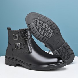 [Men's Ankle Boots] Slip-On & Zipper Closure Men's Ankle Boots | Synthetic Upper, Cushioned Insole & Non-Slip Rubber Outsole | Formal & Casual, Easy-Clean Black, Fall/Winter, Party Footwear, Embossed Animal Design, Durable Traction, Office Wear, Classic Style, Sturdy Construction, Fashion Enthusiasts