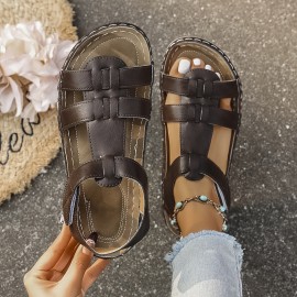 [Summer Comfort Sandals] Plus-Size Women's Summer Sandals - Cross Straps, Solid Color, Thick Soft Soles, Comfortable Flat Sports Sandals