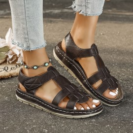 [Summer Comfort Sandals] Plus-Size Women's Summer Sandals - Cross Straps, Solid Color, Thick Soft Soles, Comfortable Flat Sports Sandals