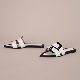 Summer Women'S Flat Fashion Slippers Outdoor Casual Sandals Black And White Color Matching Pointed Elegant Shoes