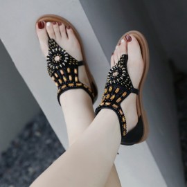 Summer Bohemian Retro Beaded Wedge Sandals - Versatile Vacation Beach Ethnic Style Women's Shoes