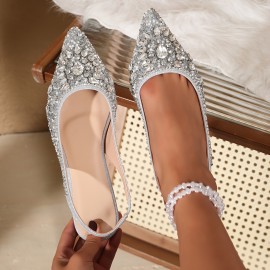 3638-1 Summer Elegant Luxury Women's Golden Silvery Rhinestone Open Back Flat Toe Studded Walking Party Commute Office Sandals