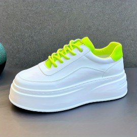 Men'S White Platform Sneakers - Soft, Breathable, Thick Sole, Lace-Up Casual Shoes with Round Toe, Rubber Sole, PVC Insole, Casual Footwear|Platform Sneakers|Rubber Sole Shoes