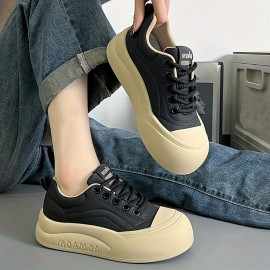 Women's Casual Fashion Sneakers Low Top Lace-Up Walking Shoes with Lightweight TPU Sole and Fabric Insole - Solid Color All-Season Comfort Footwear