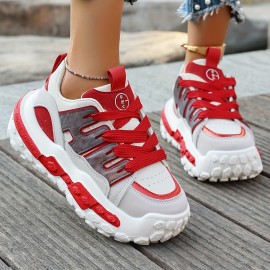 Women'S Chunky Gray & Purple Sneakers - Casual Lace-Up Sneakers with Thick Rubber Sole, Fashionable Low-Top Design, All-Season Wear