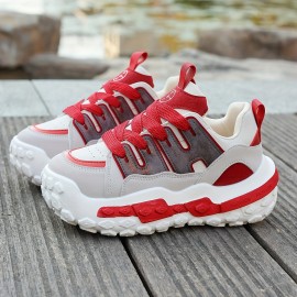 Women'S Chunky Gray & Purple Sneakers - Casual Lace-Up Sneakers with Thick Rubber Sole, Fashionable Low-Top Design, All-Season Wear