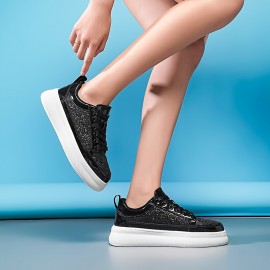 Women'S Golden Glitter Sneakers - Breathable Mesh Low-Top Casual Shoes with Non-Slip Rubber Sole, Comfortable Soft Fabric Lining for Outdoor Running, Tennis, and Casual Attire, Ladies Sneakers