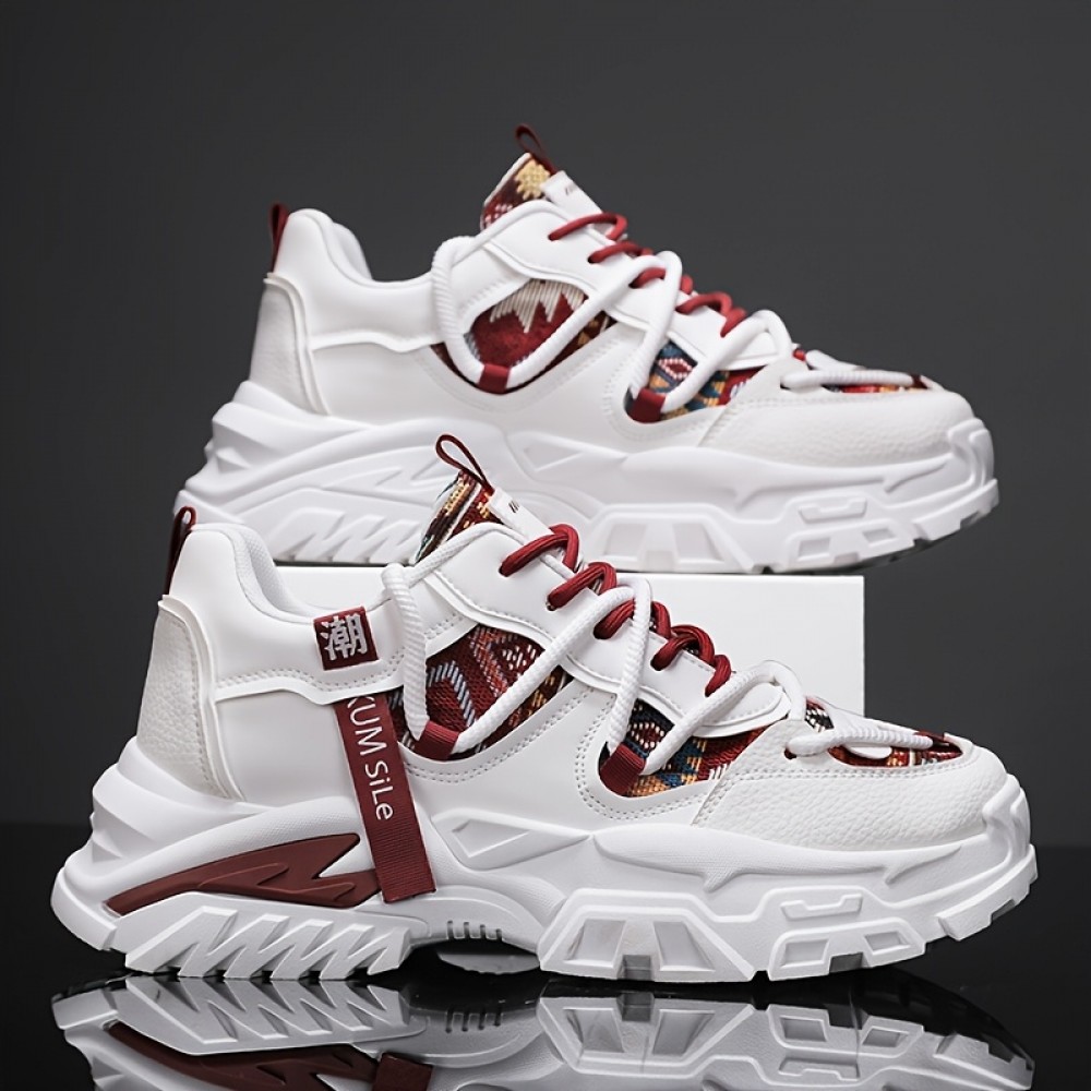 Men's Fashion Dad Shoes - Casual & Athletic Sneakers with Mesh Upper, Breathable Design, White & Multicolor Pattern, Comfortable for Casual Attire, Running, and Sports