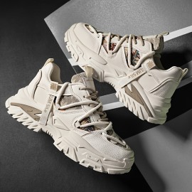 Men's Fashion Dad Shoes - Casual & Athletic Sneakers with Mesh Upper, Breathable Design, White & Multicolor Pattern, Comfortable for Casual Attire, Running, and Sports