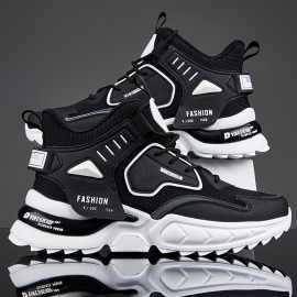 Men's Solid Trendy Chunky Shoes With Shock Absorption, Comfy Non Slip Lace Up Sneakers For Men's Outdoor Activities