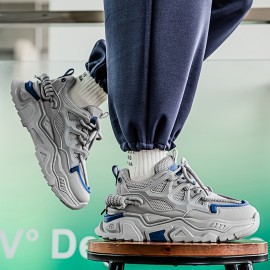 Men'S Breathable Mesh Sneakers with Thick Cushioned Sole - Lightweight Low-Top Lace-Up Shoes for Casual, Running & Outdoor Activities - All-Season Comfort, & Accents, Synthetic Synthetic Faux Upper, Round Toe Design, Hiking Footwear