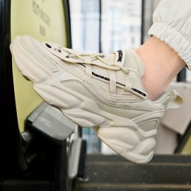 Men's Breathable Lightweight Running Platform Shoes, Outdoor Athletic Walking Shoes, Men's Lace Up Sneakers, Spring And Summer