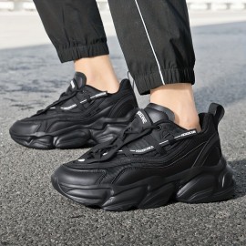 Men's Breathable Lightweight Running Platform Shoes, Outdoor Athletic Walking Shoes, Men's Lace Up Sneakers, Spring And Summer