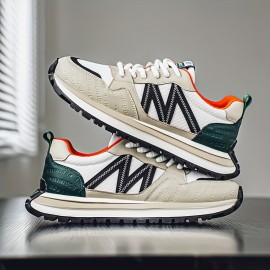 Men'S Breathable Fashion Sneakers - Lightweight, Durable Thick Sole Casual Shoes, Low-Top Lace-Up, All-Season Wear, White with Blue & Black Accents, Everyday Sneakers | Trendy Dad Shoes | Comfortable Fit