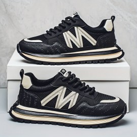 Men'S Breathable Fashion Sneakers - Lightweight, Durable Thick Sole Casual Shoes, Low-Top Lace-Up, All-Season Wear, White with Blue & Black Accents, Everyday Sneakers | Trendy Dad Shoes | Comfortable Fit