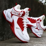 Men'S High-Top Sneakers - Lightweight Running Shoes with Non-Slip Rubber Sole, White & Red Accent Sneakers for Gym, Hiking, Everyday - All-Season Lace-Up Gym Shoes for Men, High Top Sneakers, Hiking Footwear, Sleek Sporty Design, Breathable Fabric Lining, Sporty Look, Durable Construction, Versatile Footwear, Active Lifestyle