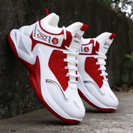 Men'S High-Top Sneakers - Lightweight Running Shoes with Non-Slip Rubber Sole, White & Red Accent Sneakers for Gym, Hiking, Everyday - All-Season Lace-Up Gym Shoes for Men, High Top Sneakers, Hiking Footwear, Sleek Sporty Design, Breathable Fabric Lining, Sporty Look, Durable Construction, Versatile Footwear, Active Lifestyle