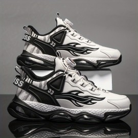 Men'S & Women'S Low-Top Sneakers - Black/White/Red Accent Lace-Up Shoes, Synthetic Cover Upper & Cushioned Rubber Sole for Gym, Everyday, Formal - All-Season Comfortable Casual Shoes, Gym Footwear, Sleek Shoe Design, Fabric Lined Interior, Durable Traction Footwear, Sporty Design, Breathable Fabric, Unisex Footwear, Active Lifestyle