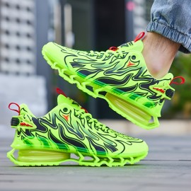 Men's Blade Sneakers - Breathable Running Sneakers with Flame Design, Mid-Top Support & TPU Sole for Hiking, Outdoor, Casual Wear - Black/Red/Yellow, Hiking Shoes, Outdoor Footwear, Dynamic Shoe Design, EVA Cushioning