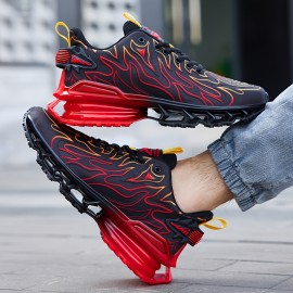 Men's Blade Sneakers - Breathable Running Sneakers with Flame Design, Mid-Top Support & TPU Sole for Hiking, Outdoor, Casual Wear - Black/Red/Yellow, Hiking Shoes, Outdoor Footwear, Dynamic Shoe Design, EVA Cushioning