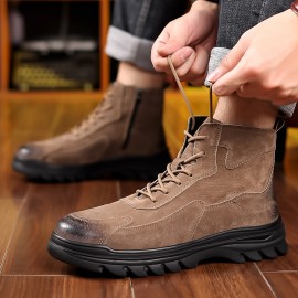 Men'S Winter Warm Work Boots Retro High-Top Shoes, Suitable for 11 Festivals, Thickened Non-Slip Durable Outdoor Casual Short Boots