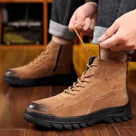 Men'S Winter Warm Work Boots Retro High-Top Shoes, Suitable for 11 Festivals, Thickened Non-Slip Durable Outdoor Casual Short Boots