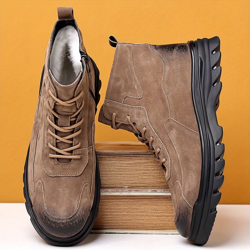 Men'S Winter Warm Work Boots Retro High-Top Shoes, Suitable for 11 Festivals, Thickened Non-Slip Durable Outdoor Casual Short Boots