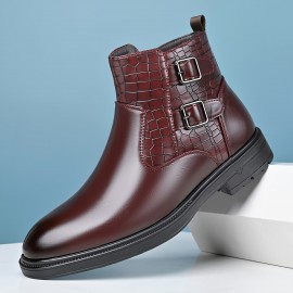Men'S Ankle Boots - Slip-On Zipper & Buckle Closure, Synthetic Cover Upper, Cushioned Insole & Non-Slip Rubber Sole - All-Season Formal & Casual Shoes for Office, Everyday, Outdoor - Brown Boots for Fall/Winter - Easy-Clean Footwear, Office Wear, Sleek Design, Durable Construction, Urban Style, Everyday Footwear, Modern Footwear, Comfortable Lining, Professional Attire, Men Shoe, Shoe For Men High Quality, Men' Shoe, Winter Shoe For Men, Formal Shoe For Men
