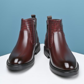 Men'S Ankle Boots - Slip-On Zipper & Buckle Closure, Synthetic Cover Upper, Cushioned Insole & Non-Slip Rubber Sole - All-Season Formal & Casual Shoes for Office, Everyday, Outdoor - Brown Boots for Fall/Winter - Easy-Clean Footwear, Office Wear, Sleek Design, Durable Construction, Urban Style, Everyday Footwear, Modern Footwear, Comfortable Lining, Professional Attire, Men Shoe, Shoe For Men High Quality, Men' Shoe, Winter Shoe For Men, Formal Shoe For Men