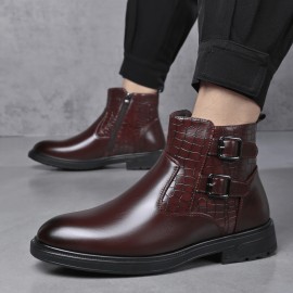 Men'S Ankle Boots - Slip-On Zipper & Buckle Closure, Synthetic Cover Upper, Cushioned Insole & Non-Slip Rubber Sole - All-Season Formal & Casual Shoes for Office, Everyday, Outdoor - Brown Boots for Fall/Winter - Easy-Clean Footwear, Office Wear, Sleek Design, Durable Construction, Urban Style, Everyday Footwear, Modern Footwear, Comfortable Lining, Professional Attire, Men Shoe, Shoe For Men High Quality, Men' Shoe, Winter Shoe For Men, Formal Shoe For Men