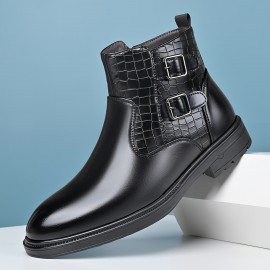 Men'S Ankle Boots - Slip-On Zipper & Buckle Closure, Synthetic Cover Upper, Cushioned Insole & Non-Slip Rubber Sole - All-Season Formal & Casual Shoes for Office, Everyday, Outdoor - Brown Boots for Fall/Winter - Easy-Clean Footwear, Office Wear, Sleek Design, Durable Construction, Urban Style, Everyday Footwear, Modern Footwear, Comfortable Lining, Professional Attire, Men Shoe, Shoe For Men High Quality, Men' Shoe, Winter Shoe For Men, Formal Shoe For Men