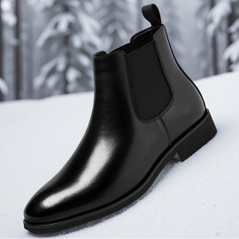 Men'S Slip-On Chelsea Boots - Winter Warm Thermal Insulated Anti-Slip Shoes with Non-Slip Rubber Sole, Slip-Resistant Traction, Easy Slip-On Closure - Black Boots for Cold Weather, Everyday & Formal Use - Durable Synthetic Construction, Winter Boots, Cold Weather Footwear, Sleek Boot Design, Microfiber Upper, Outdoor Footwear, Casual Footwear, Highquality Footwear, Urban Commuters, Thick
