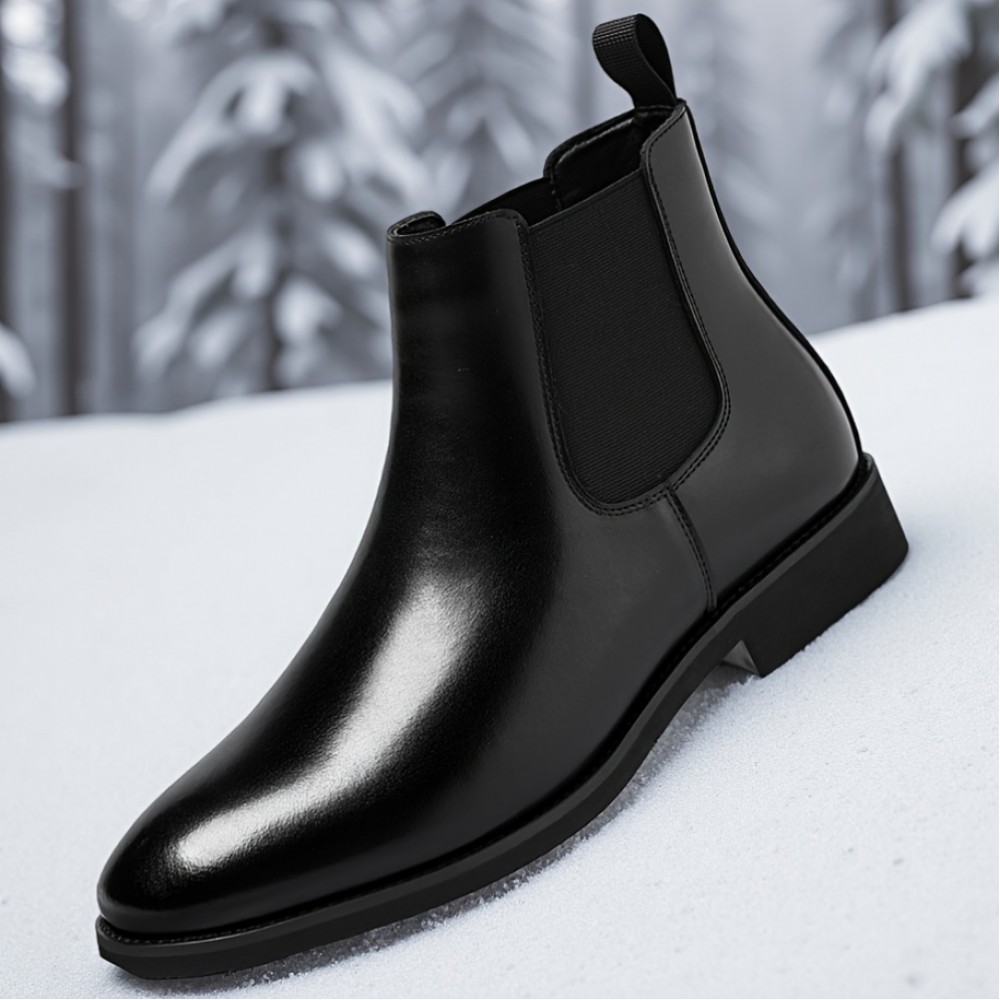 Men'S Slip-On Chelsea Boots - Winter Warm Thermal Insulated Anti-Slip Shoes with Non-Slip Rubber Sole, Slip-Resistant Traction, Easy Slip-On Closure - Black Boots for Cold Weather, Everyday & Formal Use - Durable Synthetic Construction, Winter Boots, Cold Weather Footwear, Sleek Boot Design, Microfiber Upper, Outdoor Footwear, Casual Footwear, Highquality Footwear, Urban Commuters, Thick